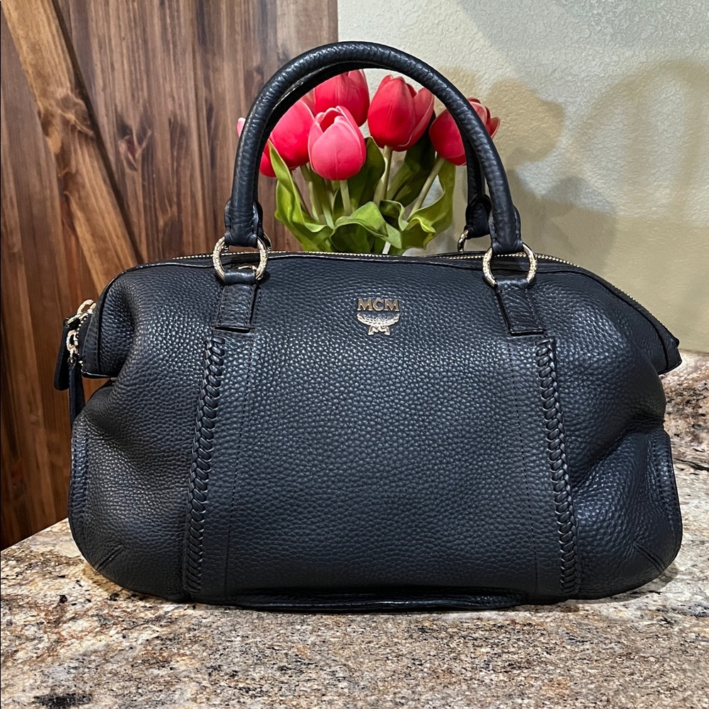 MCM EUC Black Leather Satchel/Boston Bag
